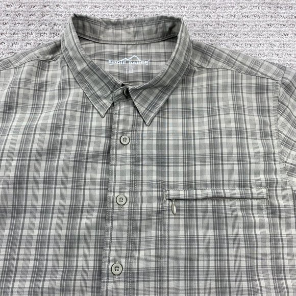 Eddie Bauer Shirt Men Large Gray Plaid Button Up Casual Polo Lightweight Outdoor - Picture 2 of 13